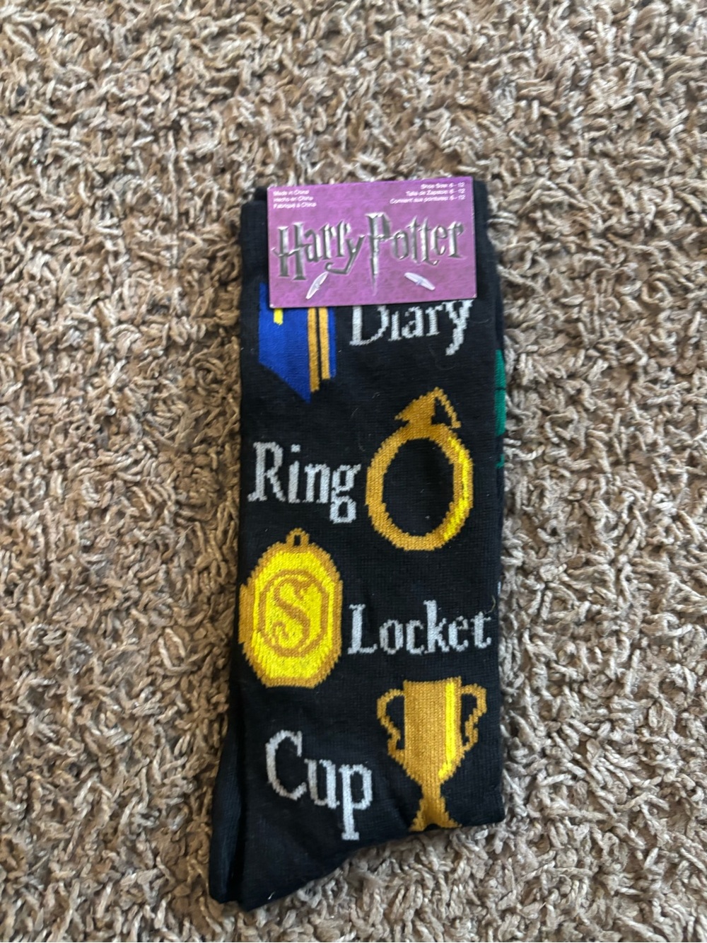 Warner Bros. Harry Potter Black Socks with Gold and Blue Icons